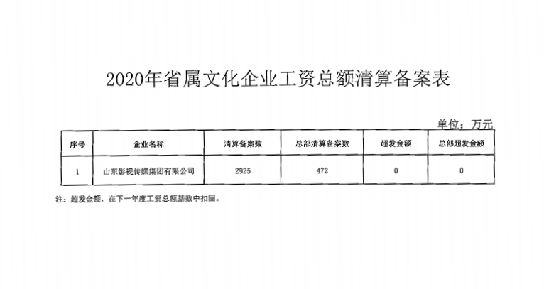2020年省屬文化企業工資總額清算備案表